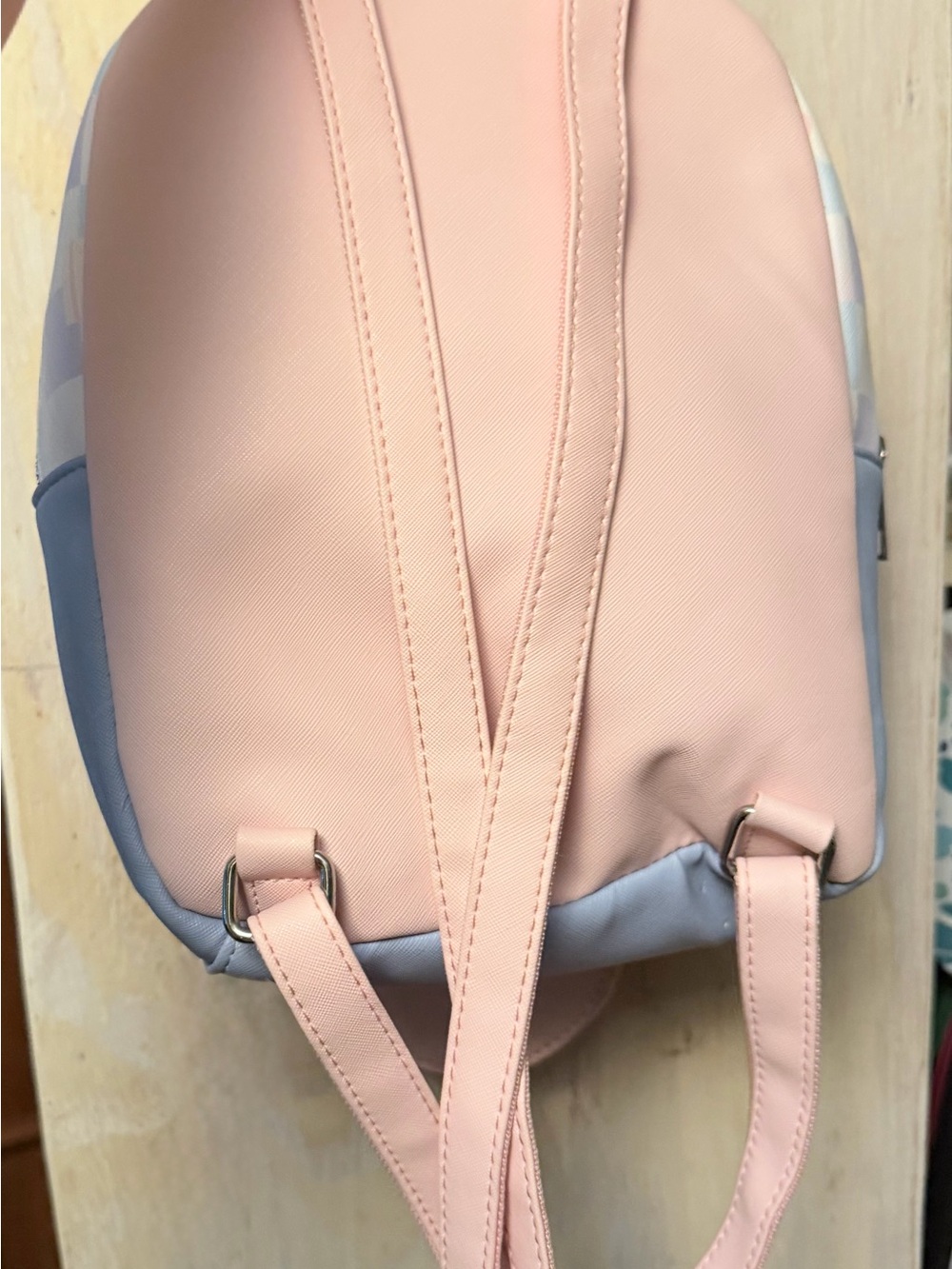 Pastel Cherry Check Mini Backpack with Kirby Coin Purse - Pink & Light Blue - Picture 2 of 5